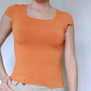 Cute Orange Square Neck Short Sleeve Top